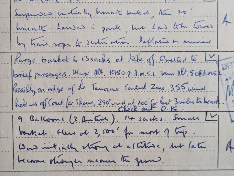 Picture of sample page in a logbook showing ink entries in manuscript